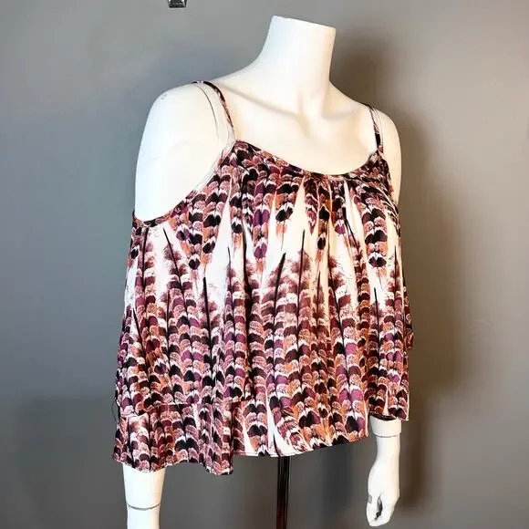 Show Me Your Mumu top small feather print off shoulder festival boho - Picture 2 of 9